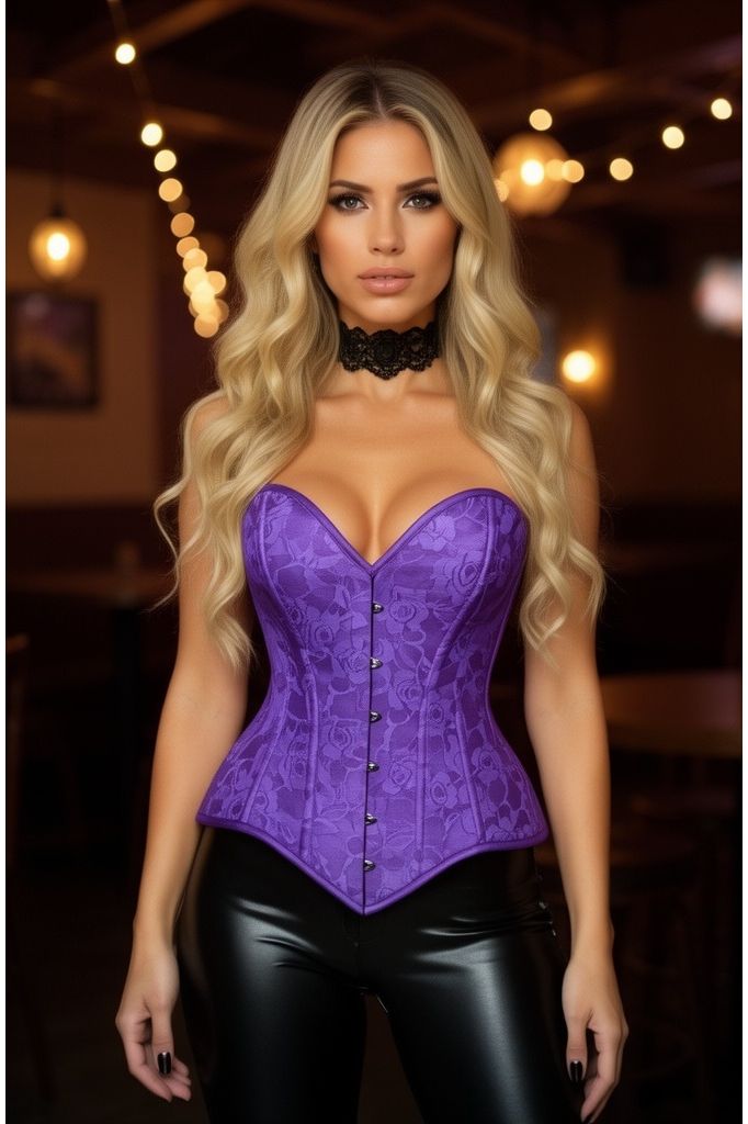 Lavish Purple Lace Overbust Corset Sweetheart Neckline Busk Closure - Daisy Corsets