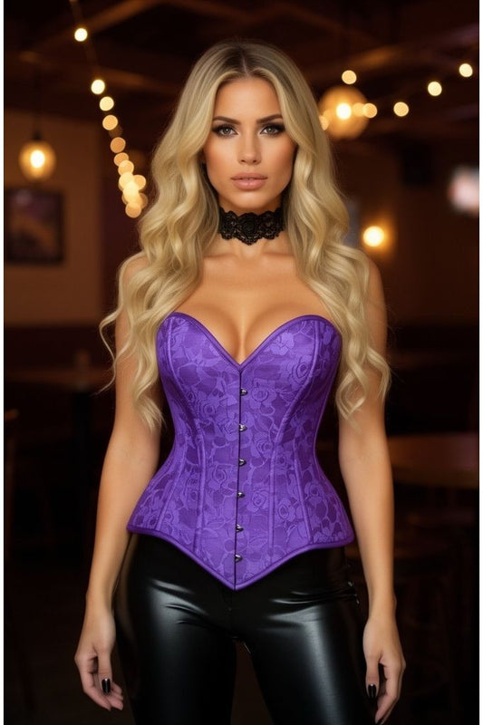Lavish Purple Lace Overbust Corset Sweetheart Neckline Busk Closure - Daisy Corsets