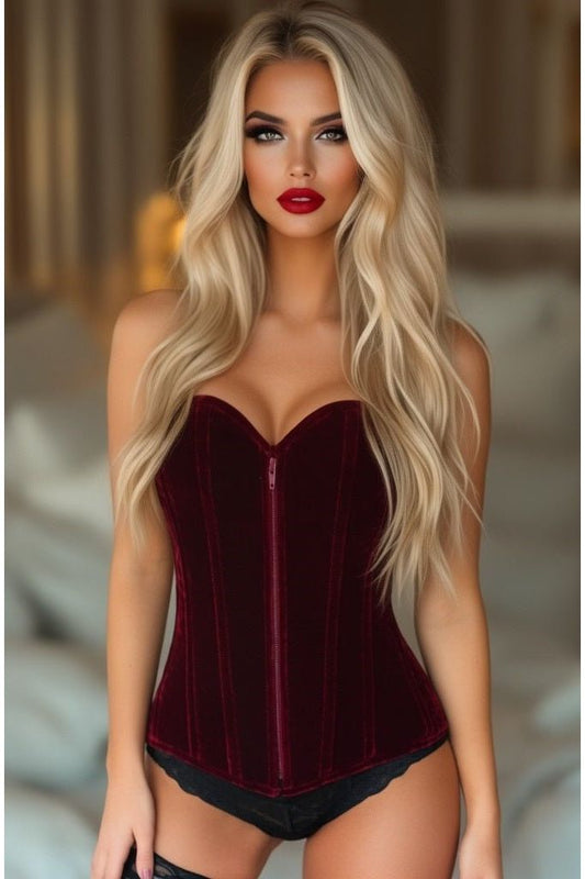 Lavish Red Crushed Velvet Overbust Corset - Daisy Corsets