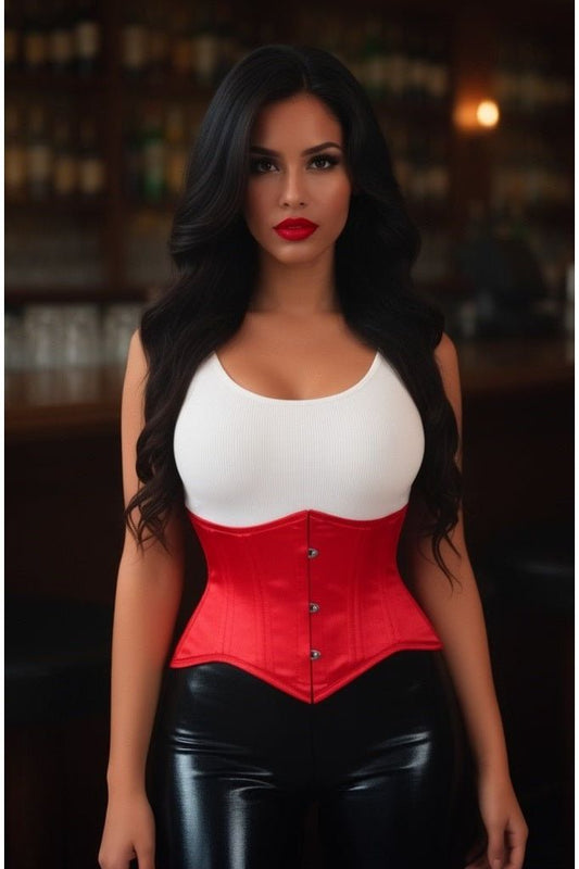 Lavish Red Satin Mini Cincher Underbust Corset Waist Cincher Busk Closure - Daisy Corsets