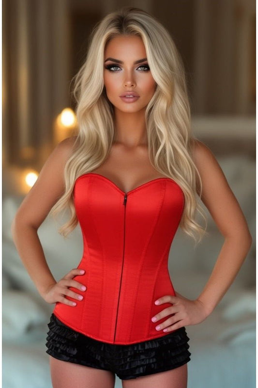Lavish Red Sweetheart Front Zipper Corset - Daisy Corsets