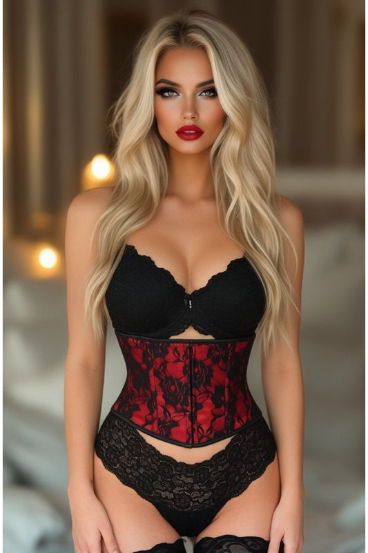 Lavish Red w/Black Lace Overlay Mini Cincher - Daisy Corsets