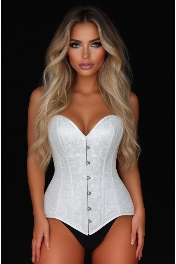 Lavish White Lace Overbust Corset Sweetheart Neckline Busk Closure - Daisy Corsets