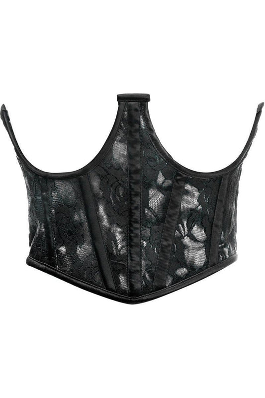 Lavish White w/Black Lace Overlay Open Cup Waist Cincher - Daisy Corsets