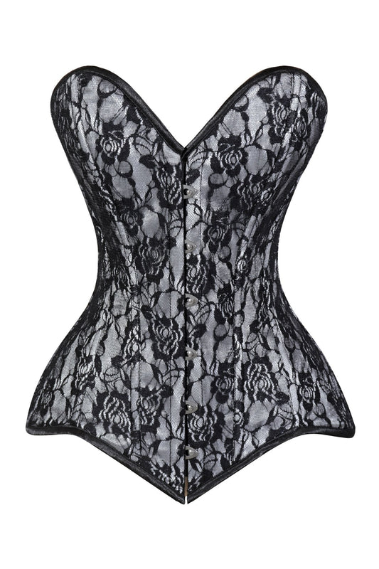 Lavish White/Black Lace Overbust Corset Sweetheart Neckline Busk Closure - Daisy Corsets