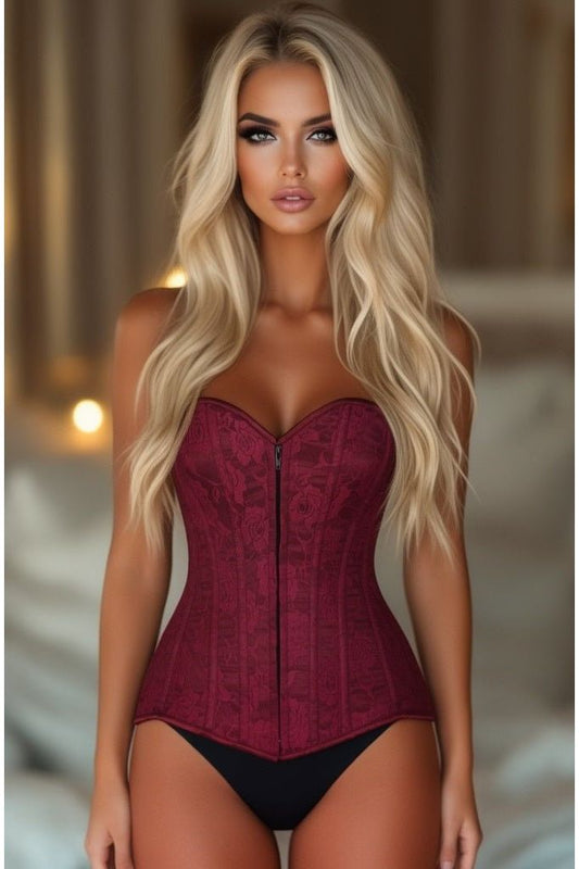Lavish Wine Lace Overbust Corset w/Zipper - Daisy Corsets