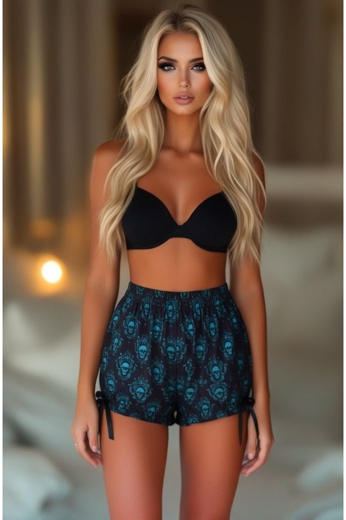 LIMITED EDITION Black & Teal Gothic Skull Print Bloomers - Daisy Corsets