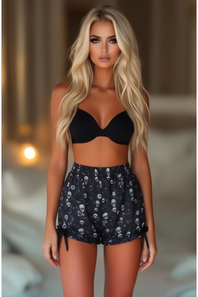 LIMITED EDITION Black & White Gothic Skull Print Bloomers - Daisy Corsets