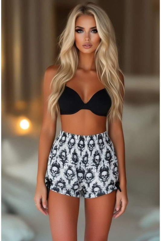 LIMITED EDITION Black/White Skull Print Crepe Bloomers - Daisy Corsets