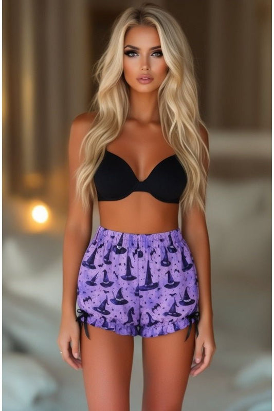 LIMITED EDITION Purple/Black Witch Print Crepe Bloomers - Daisy Corsets