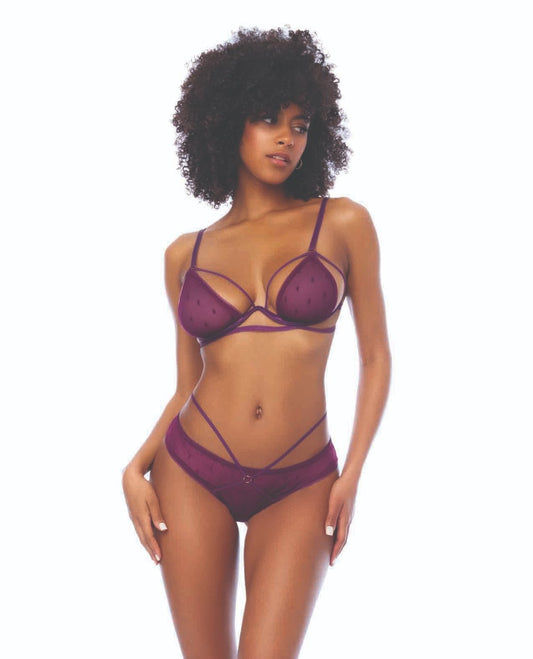 Dot Mesh Underwire Top w/Open Back Panty