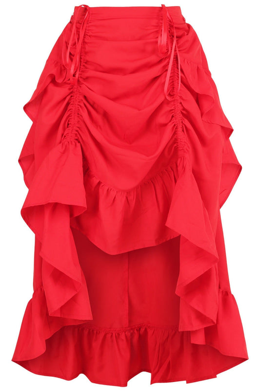 Red Crepe Adjustable High Low Skirt - Daisy Corsets