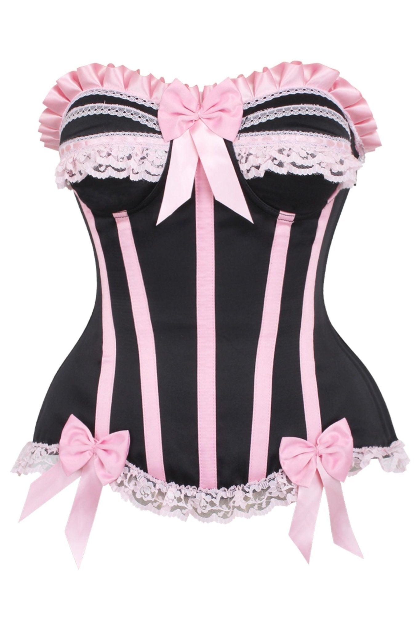 Top Drawer 2 PC Pink/Black Burlesque Steel Boned Corset & Bloomer Set - Daisy Corsets