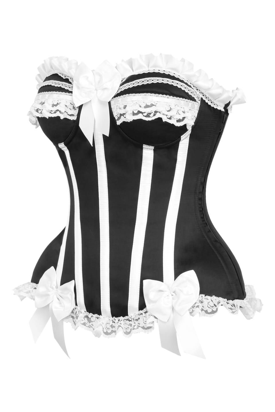 Top Drawer 2 PC White/Black Burlesque Steel Boned Corset & Bloomer Set - Daisy Corsets