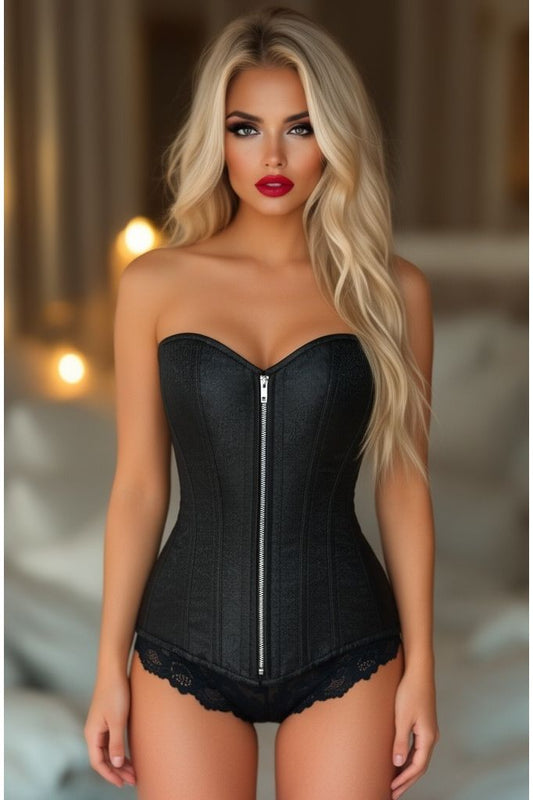 Top Drawer Black Brocade Steel Boned Corset - Daisy Corsets