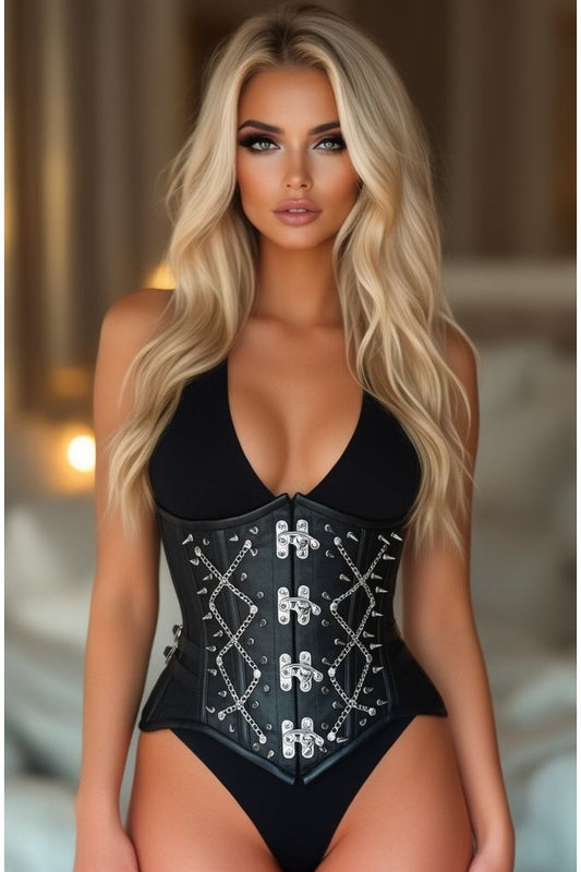 Top Drawer Black Brocade Steel Boned Underbust Corset w/Silver Hardware - Daisy Corsets