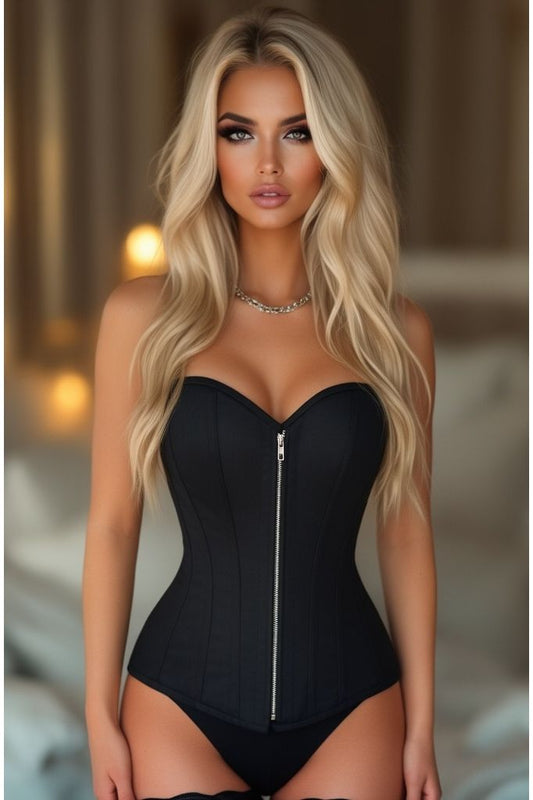 Top Drawer Black Cotton Steel Boned Corset w/Zipper - Daisy Corsets