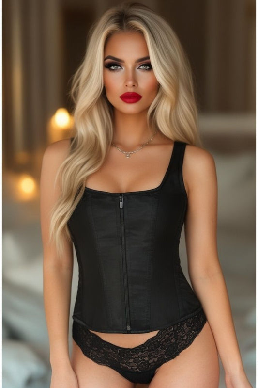 Top Drawer Black Satin Steel Boned Corset w/Straps - Daisy Corsets