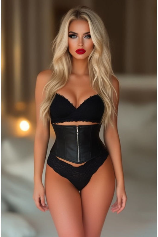 Top Drawer Black Satin Steel Boned Mini Cincher - Daisy Corsets