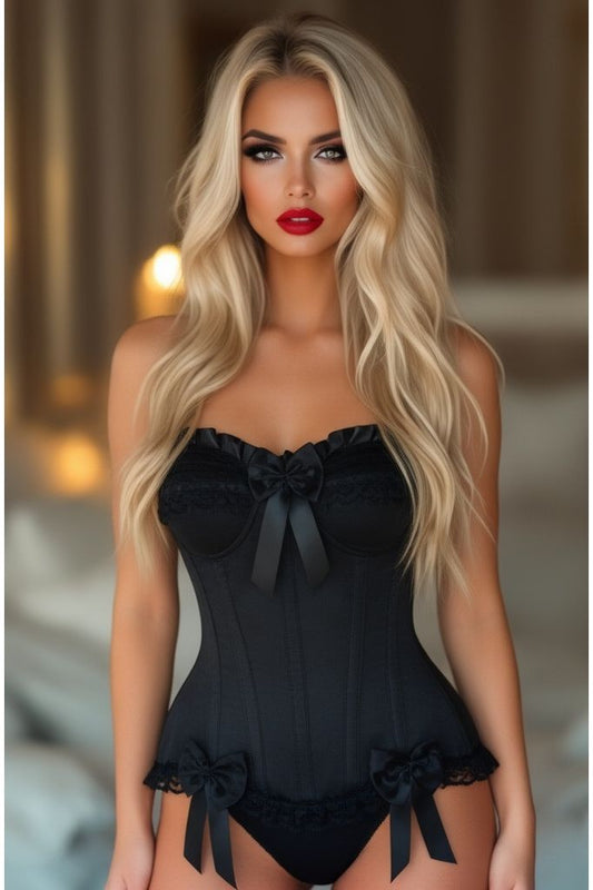Top Drawer Black Satin Steel Boned Overbust Corset - Daisy Corsets
