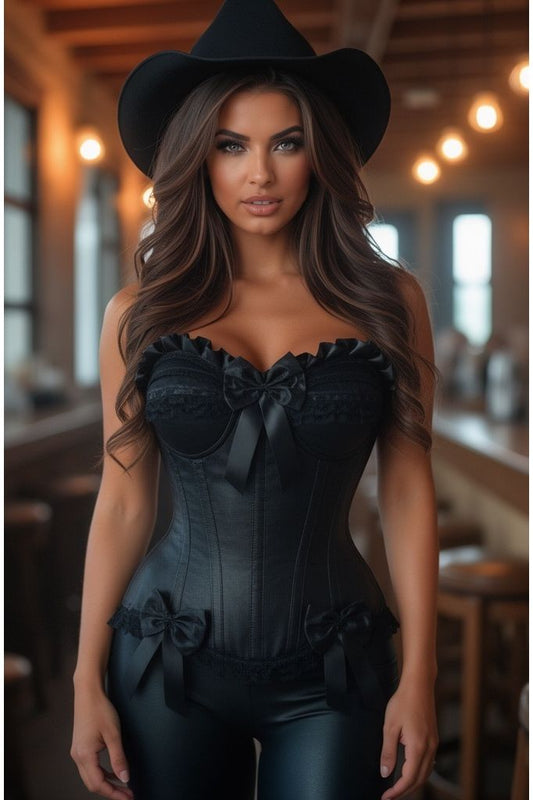 Top Drawer Black Satin Steel Boned Overbust Corset - Daisy Corsets