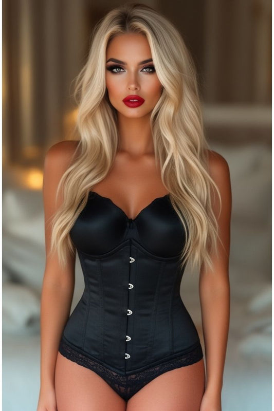 Top Drawer Black Steel Boned Underbust Corset w/Busk Closure - Daisy Corsets