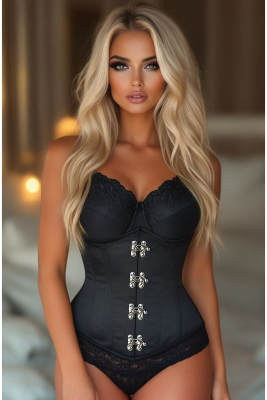 Top Drawer Black Steel Boned Underbust Corset w/Clasp Closure - Daisy Corsets
