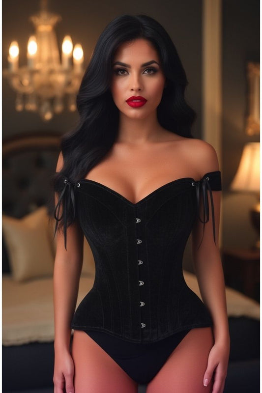 Top Drawer Black Velvet Steel Boned Corset w/Straps - Daisy Corsets