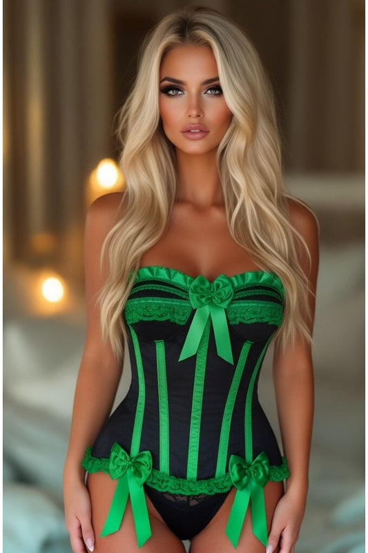 Top Drawer Black/Green Satin Steel Boned Burlesque Corset - Daisy Corsets