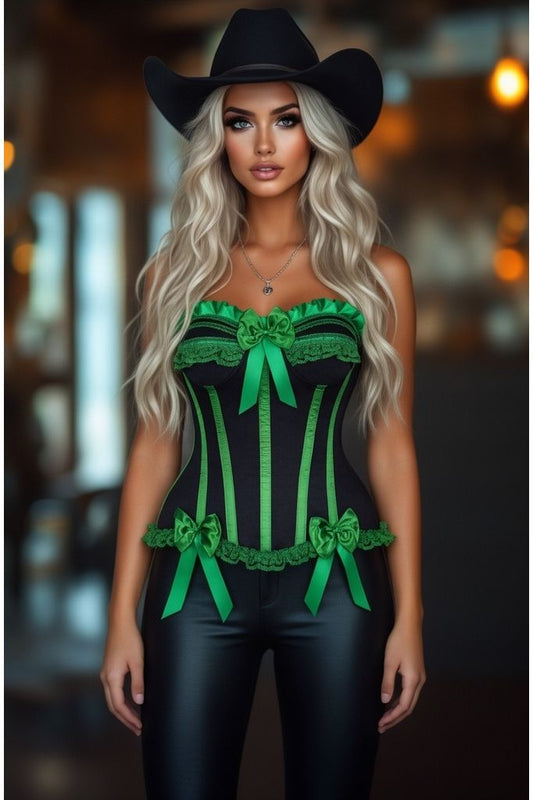 Top Drawer Black/Green Satin Steel Boned Burlesque Corset - Daisy Corsets
