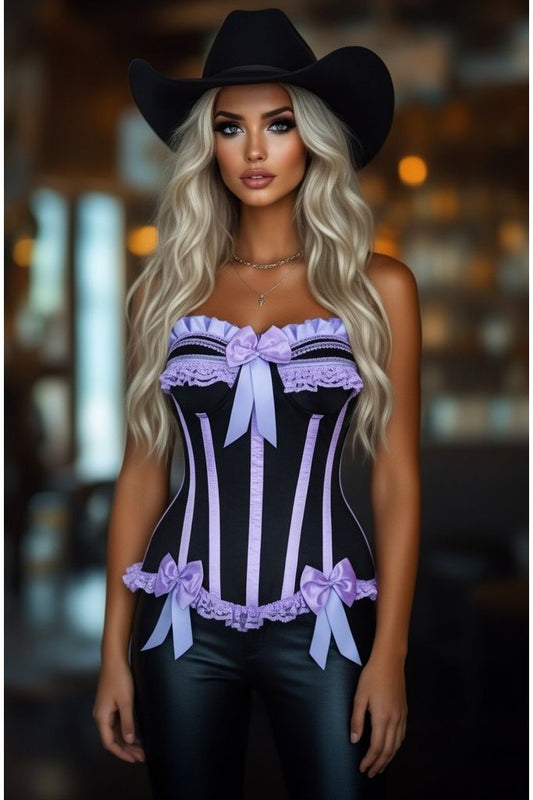 Top Drawer Black/Lavender Satin Steel Boned Burlesque Corset - Daisy Corsets