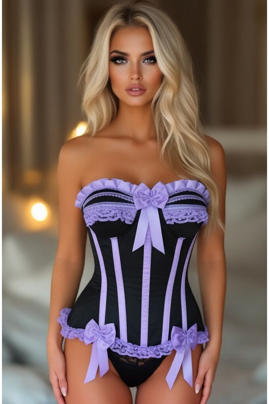 Top Drawer Black/Lavender Satin Steel Boned Burlesque Corset - Daisy Corsets