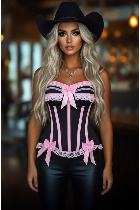 Top Drawer Black/Pink Steel Boned Burlesque Corset - Daisy Corsets