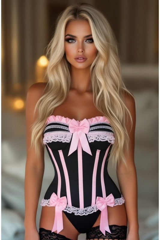 Top Drawer Black/Pink Steel Boned Burlesque Corset - Daisy Corsets