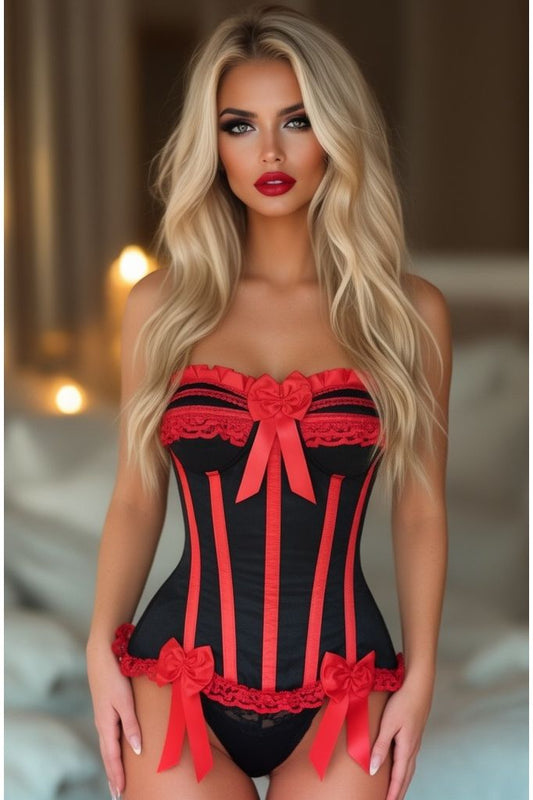 Top Drawer Black/Red Steel Boned Burlesque Corset - Daisy Corsets