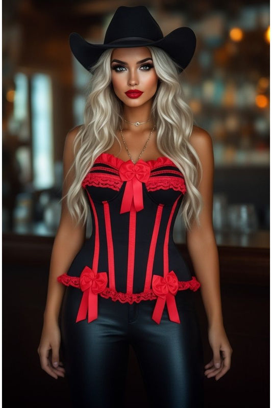 Top Drawer Black/Red Steel Boned Burlesque Corset - Daisy Corsets