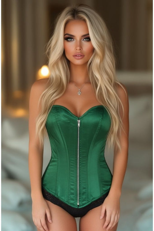 Top Drawer Dark Green Satin Steel Boned Corset - Daisy Corsets