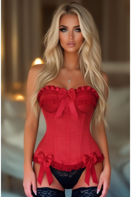 Top Drawer Dark Red Satin Steel Boned Burlesque Corset - Daisy Corsets