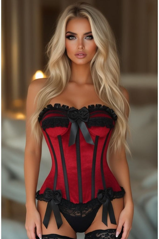 Top Drawer Dark Red Velvet Steel Boned Burlesque Corset - Daisy Corsets