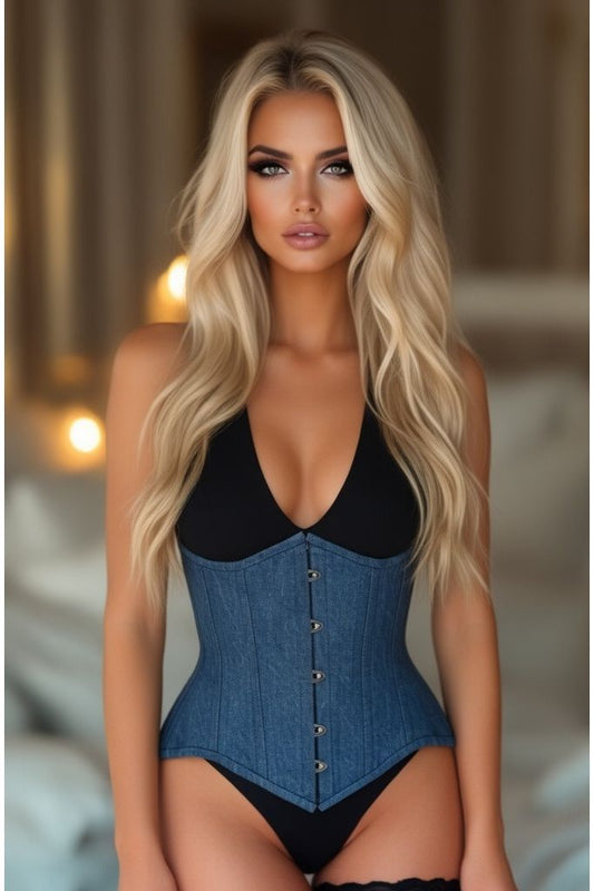 Top Drawer Denim Double Steel Boned Waist Training Corset Cincher - Daisy Corsets