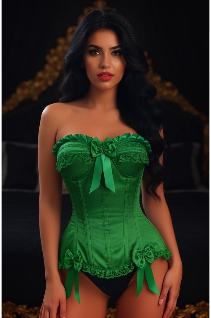 Top Drawer Green Satin Steel Boned Burlesque Corset - Daisy Corsets