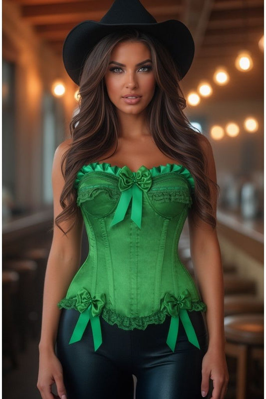 Top Drawer Green Satin Steel Boned Burlesque Corset - Daisy Corsets