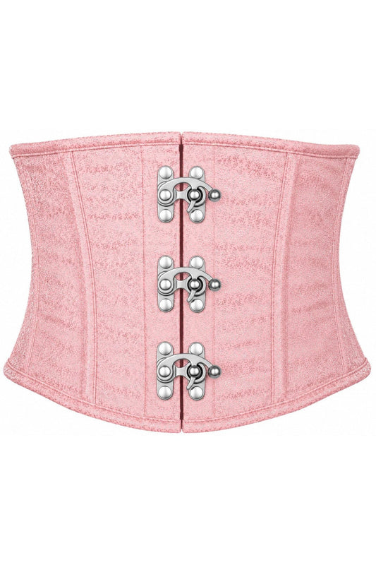 Top Drawer Lt Pink Brocade Steel Boned Mini Cincher w/Clasps - Daisy Corsets