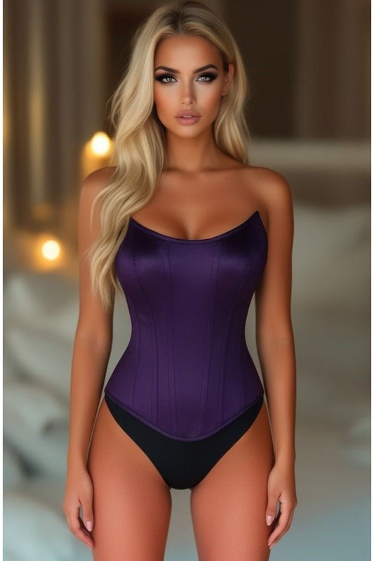 Top Drawer Plum Satin Steel Boned Overbust Corset w/Side Zipper - Daisy Corsets