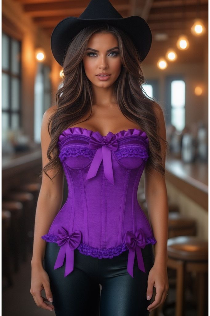 Top Drawer Purple Satin Steel Boned Burlesque Corset - Daisy Corsets