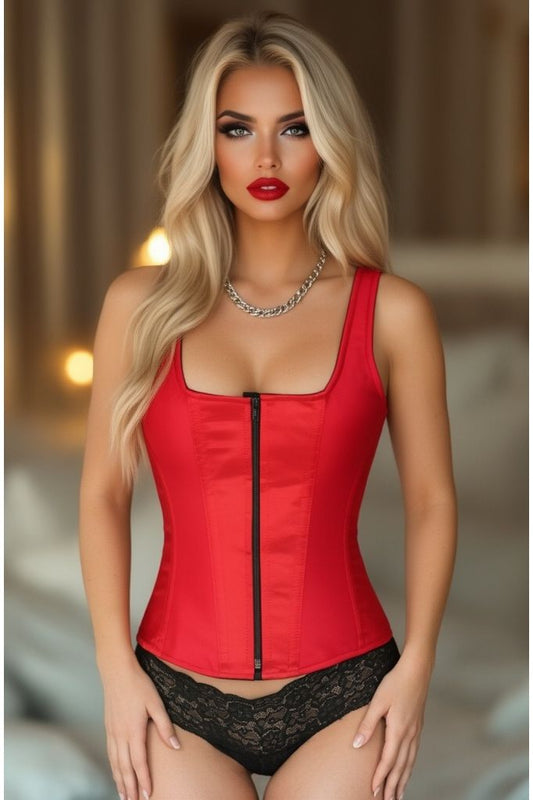 Top Drawer Red Satin Steel Boned Corset w/Straps - Daisy Corsets