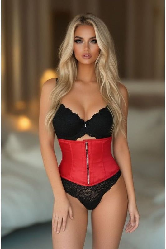 Top Drawer Red Satin Steel Boned Mini Cincher - Daisy Corsets