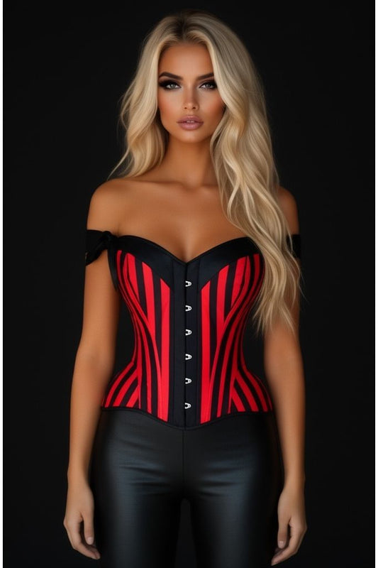 Top Drawer Red/Black Striped Steel Boned Corset w/Straps - Daisy Corsets
