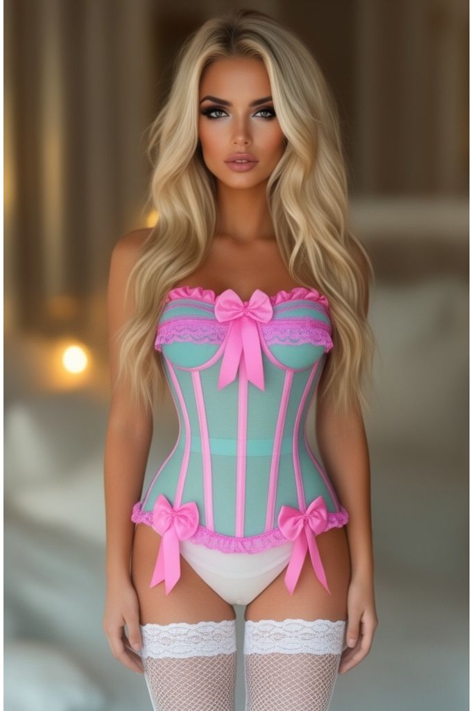 Top Drawer Steel Boned Mint/Pink Mesh Underwire Bustier Corset - Daisy Corsets
