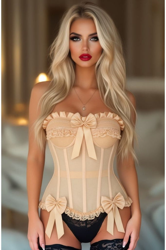 Top Drawer Steel Boned Nude Mesh Underwire Bustier Corset - Daisy Corsets